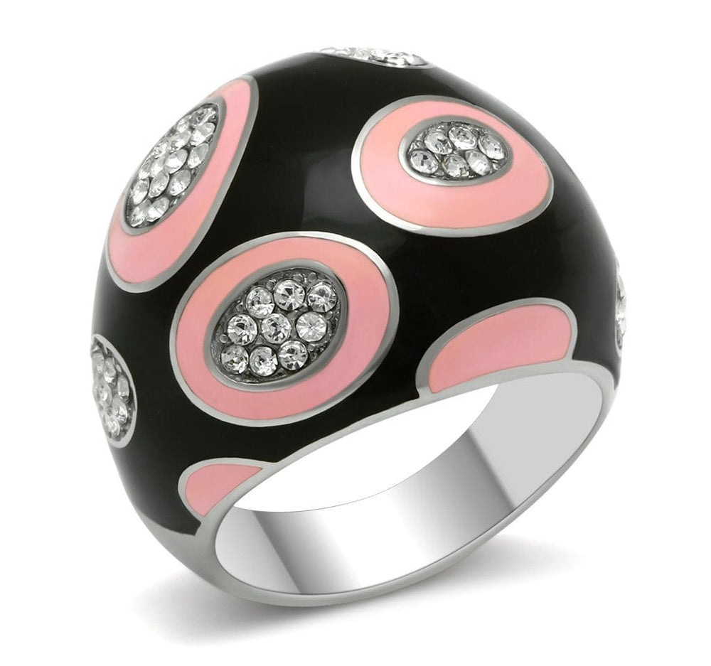 TK263 - High polished (no plating) Stainless Steel Ring with Top Grade Crystal  in Clear - Alamode
