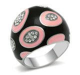 TK263 - High polished (no plating) Stainless Steel Ring with Top Grade Crystal  in Clear - Alamode