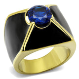 TK2640 - IP Gold(Ion Plating) Stainless Steel Ring with AAA Grade CZ  in London Blue - Alamode