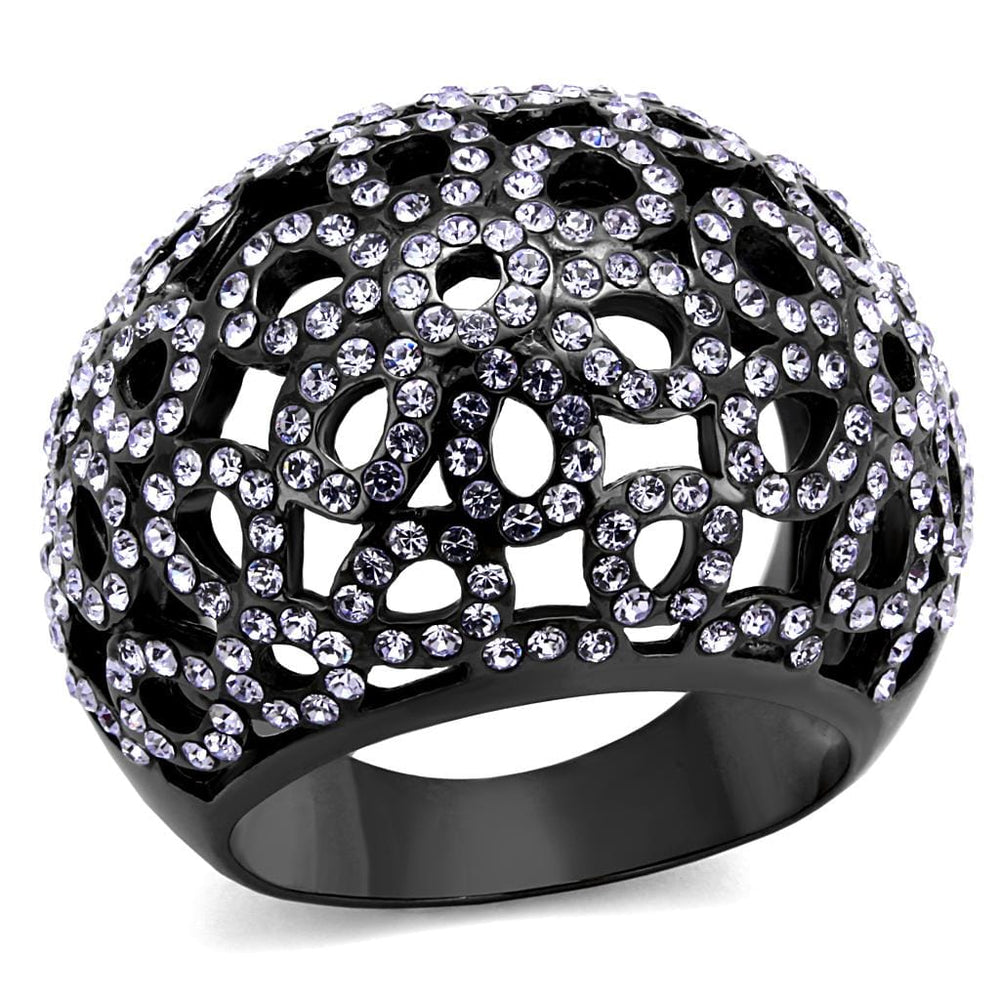 TK2642 - IP Light Black  (IP Gun) Stainless Steel Ring with Top Grade Crystal  in Tanzanite - Alamode