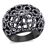 TK2642 - IP Light Black  (IP Gun) Stainless Steel Ring with Top Grade Crystal  in Tanzanite - Alamode