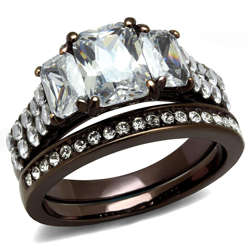 TK2646 - IP Dark Brown (IP coffee) Stainless Steel Ring with AAA Grade CZ  in Clear - Alamode