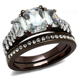 TK2646 - IP Dark Brown (IP coffee) Stainless Steel Ring with AAA Grade CZ  in Clear - Alamode