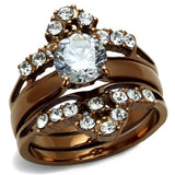 TK2647 - IP Coffee light Stainless Steel Ring with AAA Grade CZ in Clear - Alamode - Flyclothing LLC