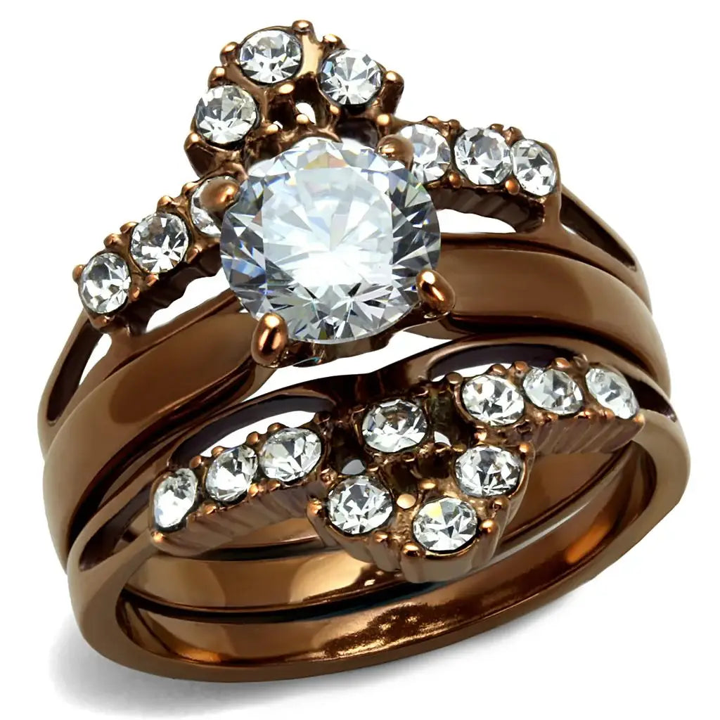 TK2647 - IP Coffee light Stainless Steel Ring with AAA Grade CZ in Clear - Alamode - Flyclothing LLC