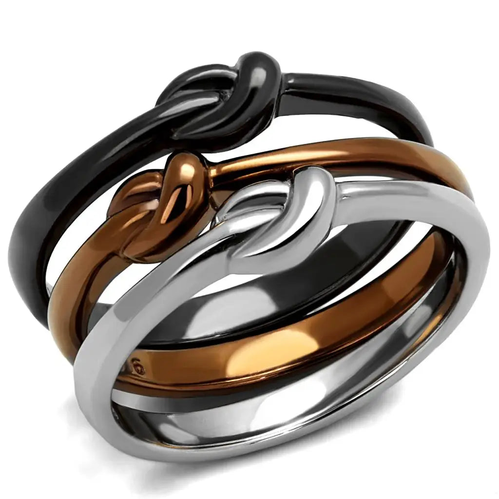 TK2648 - Three Tone IPï¼ˆIP Light Coffee & IP Light Black & High Polished) Stainless Steel Ring with No Stone - Alamode - Flyclothing LLC