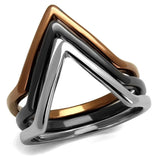 TK2649 - Three Tone IPï¼ˆIP Light Coffee & IP Light Black & High Polished) Stainless Steel Ring with No Stone - Alamode - Flyclothing LLC