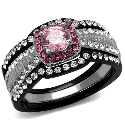 TK2651 - Two-Tone IP Black (Ion Plating) Stainless Steel Ring with AAA Grade CZ  in Light Rose - Alamode