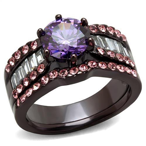 TK2652 - IP Dark Brown (IP coffee) Stainless Steel Ring with AAA Grade CZ  in Amethyst - Alamode