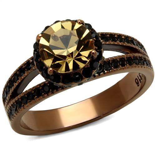 TK2654 - IP Coffee light Stainless Steel Ring with Top Grade Crystal in Light Smoked - Alamode - Flyclothing LLC