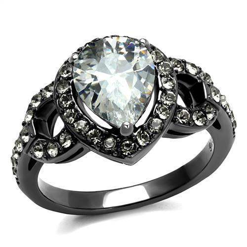 TK2655 - IP Light Black (IP Gun) Stainless Steel Ring with AAA Grade CZ in Clear - Alamode - Flyclothing LLC