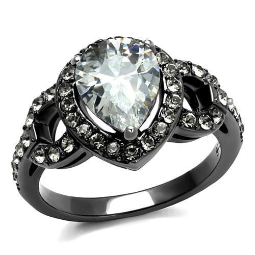 TK2655 - IP Light Black  (IP Gun) Stainless Steel Ring with AAA Grade CZ  in Clear - Alamode