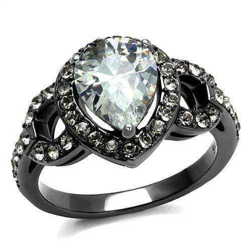 TK2655 - IP Light Black (IP Gun) Stainless Steel Ring with AAA Grade CZ in Clear - Alamode - Flyclothing LLC