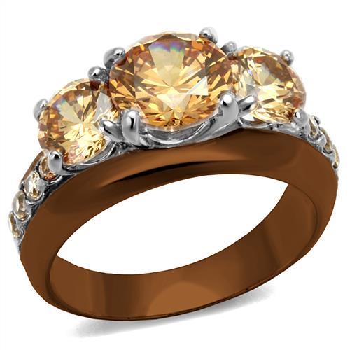 TK2656 - Two Tone IP Light Brown (IP Light coffee) Stainless Steel Ring with AAA Grade CZ  in Champagne - Alamode