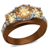 TK2656 - Two Tone IP Light Brown (IP Light coffee) Stainless Steel Ring with AAA Grade CZ  in Champagne - Alamode