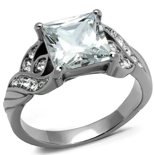 TK2657 - High polished (no plating) Stainless Steel Ring with AAA Grade CZ  in Clear - Alamode
