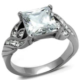 TK2657 - High polished (no plating) Stainless Steel Ring with AAA Grade CZ  in Clear - Alamode
