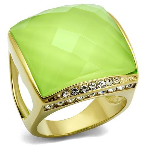 TK2661 - IP Gold(Ion Plating) Stainless Steel Ring with Synthetic Synthetic Stone in Apple Green color - Alamode