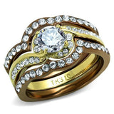 TK2669 - IP Gold & IP Light Brown (IP Light coffee) Stainless Steel Ring with AAA Grade CZ  in Clear - Alamode