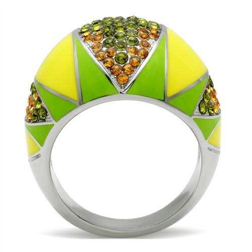 TK266 - High polished (no plating) Stainless Steel Ring with Top Grade Crystal in Multi Color - Alamode - Flyclothing LLC