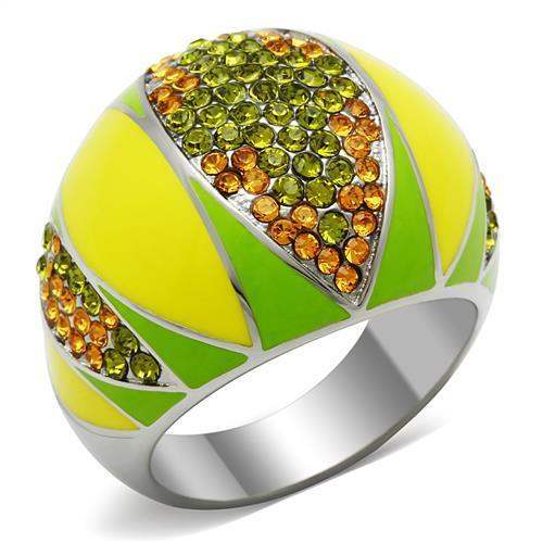 TK266 - High polished (no plating) Stainless Steel Ring with Top Grade Crystal in Multi Color - Alamode - Flyclothing LLC