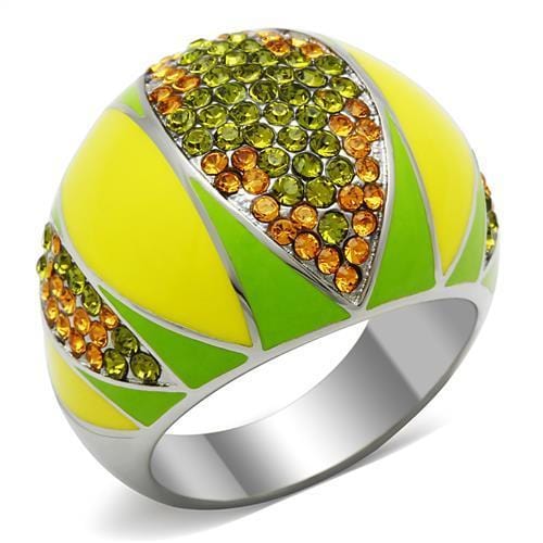 TK266 - High polished (no plating) Stainless Steel Ring with Top Grade Crystal  in Multi Color - Alamode