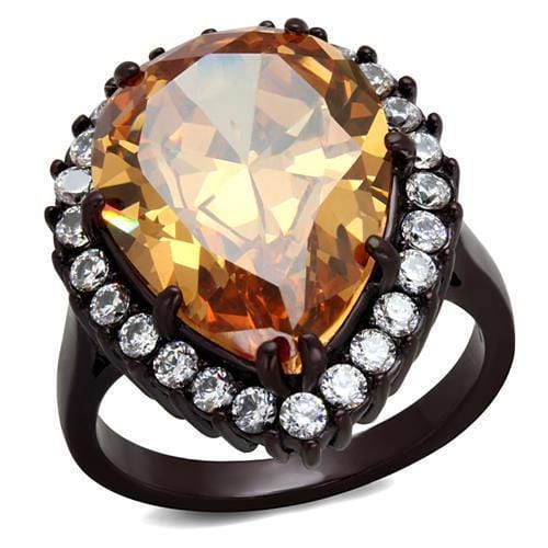 TK2675 - IP Dark Brown (IP coffee) Stainless Steel Ring with AAA Grade CZ  in Champagne - Alamode