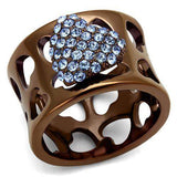 TK2676 - IP Coffee light Stainless Steel Ring with Top Grade Crystal in Aquamarine - Alamode - Flyclothing LLC