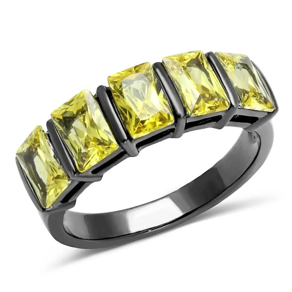 TK2683 - IP Light Black (IP Gun) Stainless Steel Ring with AAA Grade CZ in Topaz - Alamode - Flyclothing LLC