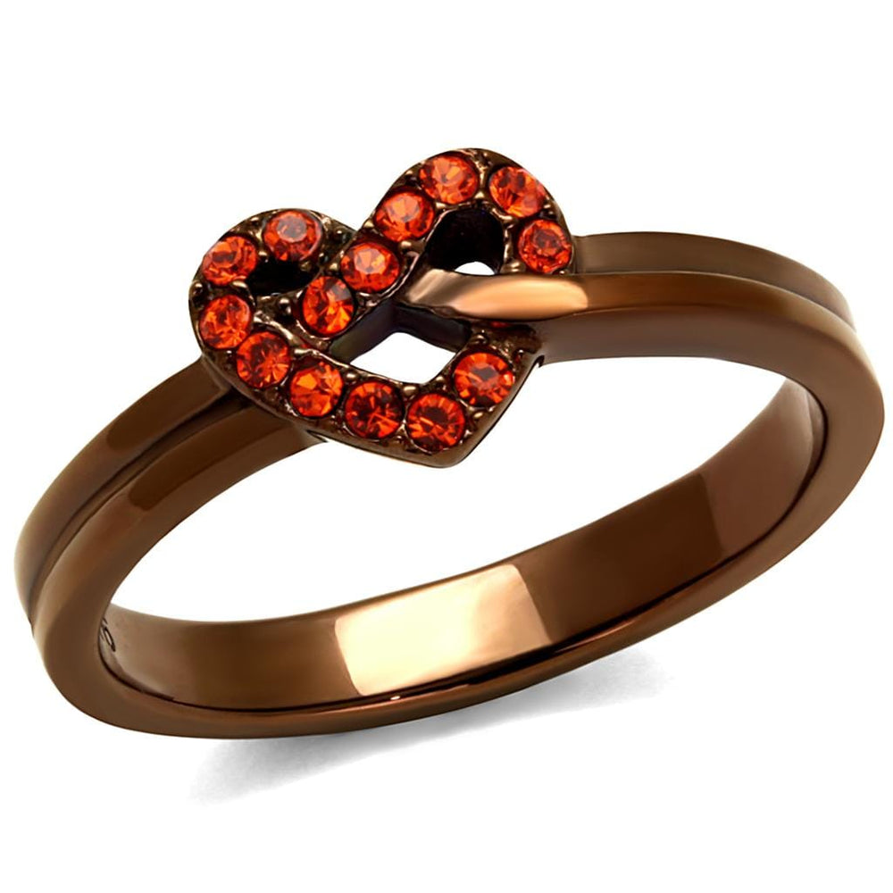 TK2686 - IP Coffee light Stainless Steel Ring with Top Grade Crystal  in Orange - Alamode