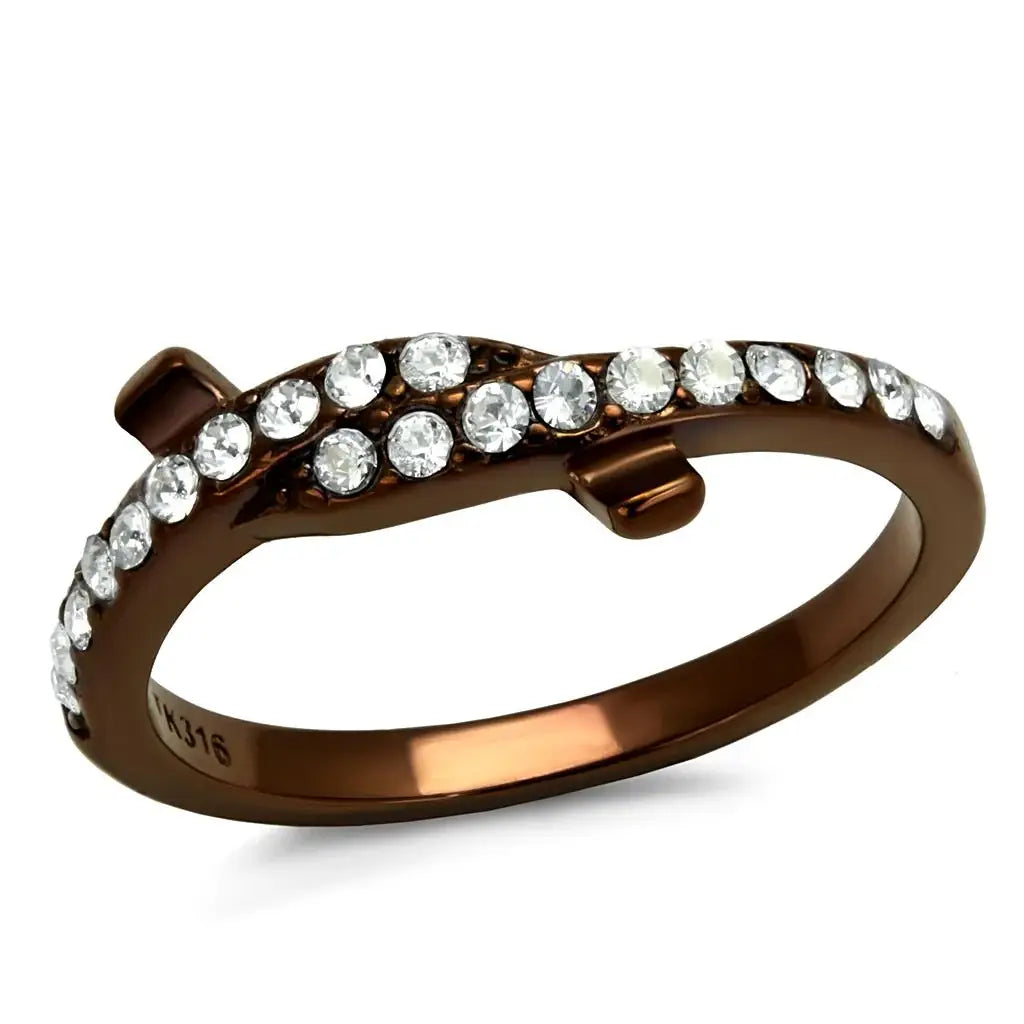 TK2687 - IP Coffee light Stainless Steel Ring with Top Grade Crystal in Clear - Alamode - Flyclothing LLC