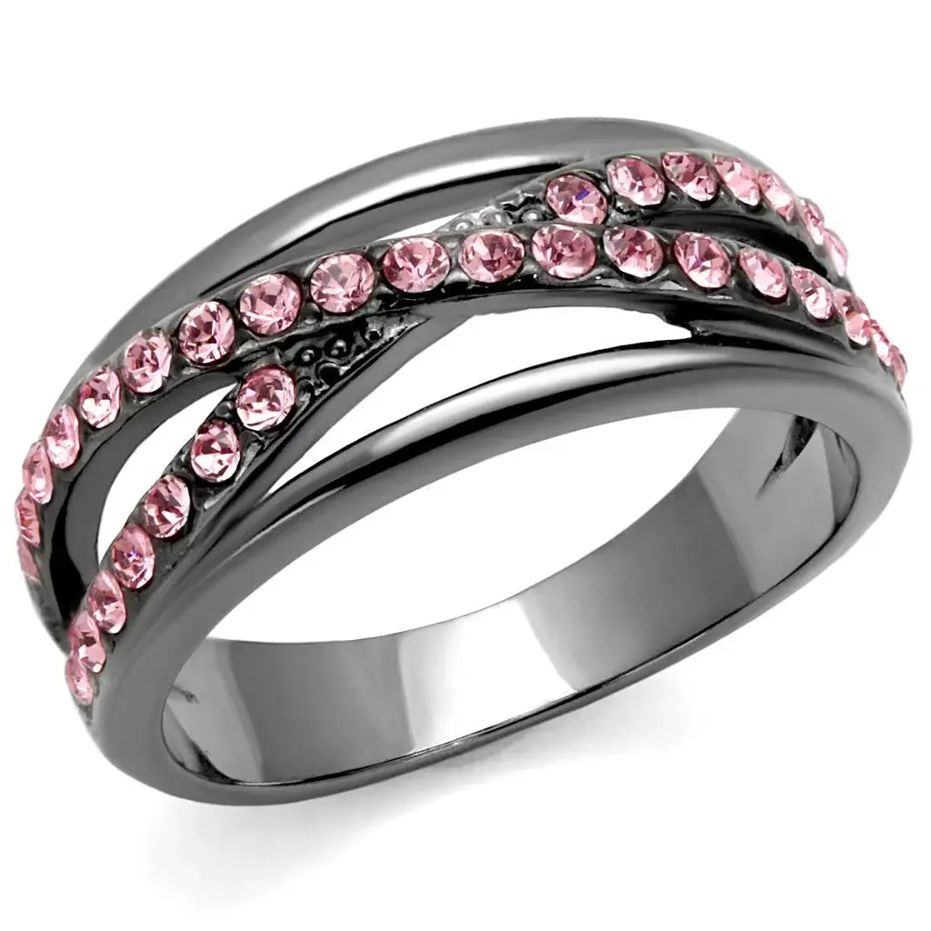 TK2688 - IP Light Black (IP Gun) Stainless Steel Ring with Top Grade Crystal in Light Peach - Alamode - Flyclothing LLC