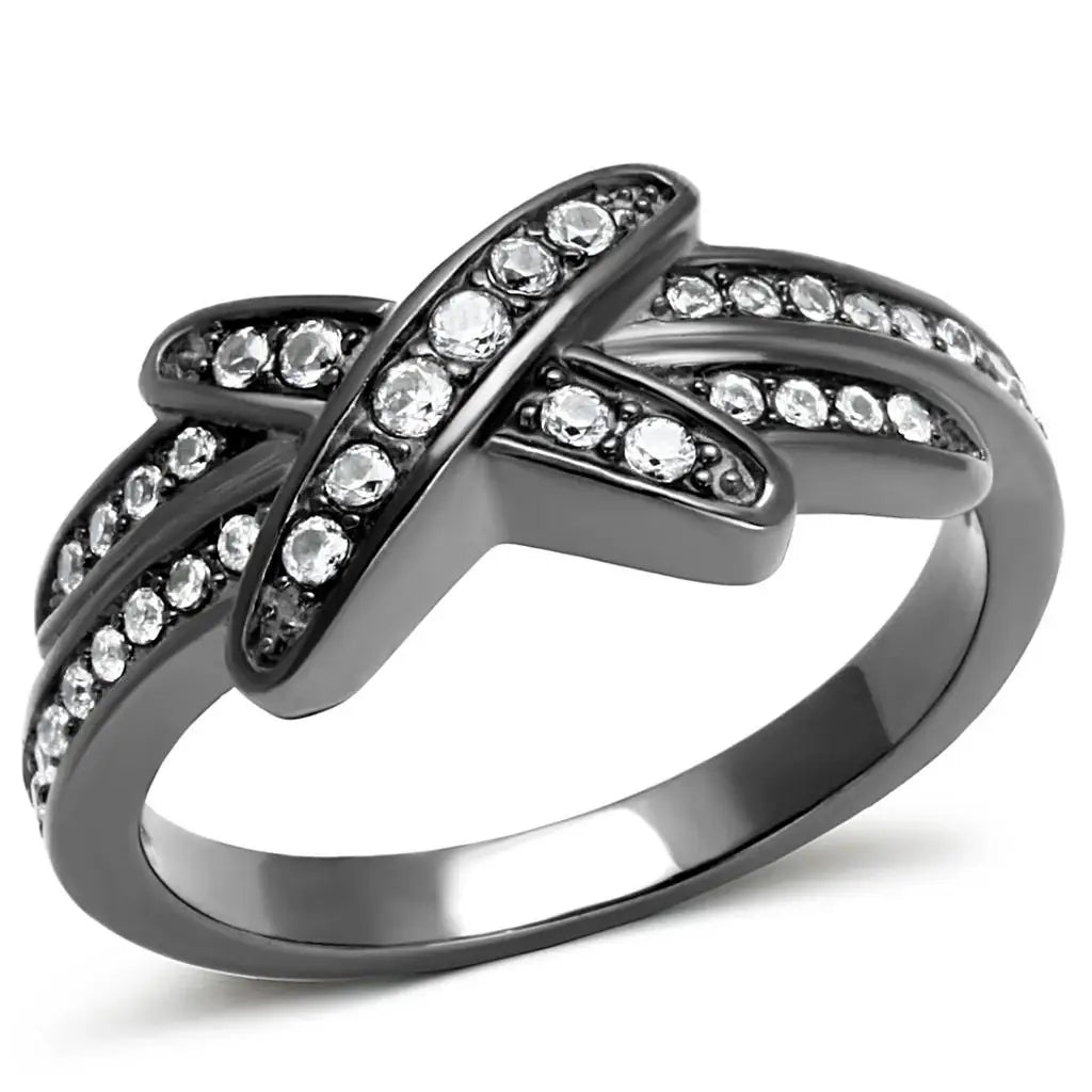 TK2689 - IP Light Black (IP Gun) Stainless Steel Ring with AAA Grade CZ in Clear - Alamode - Flyclothing LLC