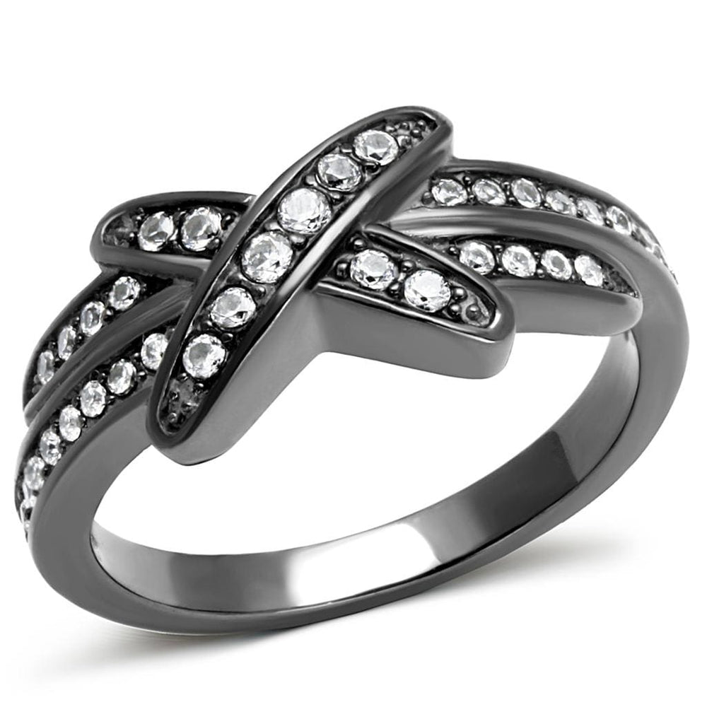 TK2689 - IP Light Black  (IP Gun) Stainless Steel Ring with AAA Grade CZ  in Clear - Alamode