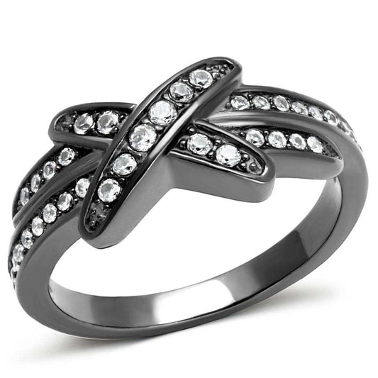 TK2689 - IP Light Black (IP Gun) Stainless Steel Ring with AAA Grade CZ in Clear - Alamode - Flyclothing LLC