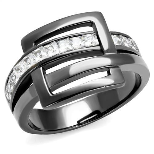 TK2690 - IP Light Black  (IP Gun) Stainless Steel Ring with AAA Grade CZ  in Clear - Alamode