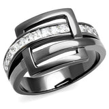 TK2690 - IP Light Black  (IP Gun) Stainless Steel Ring with AAA Grade CZ  in Clear - Alamode