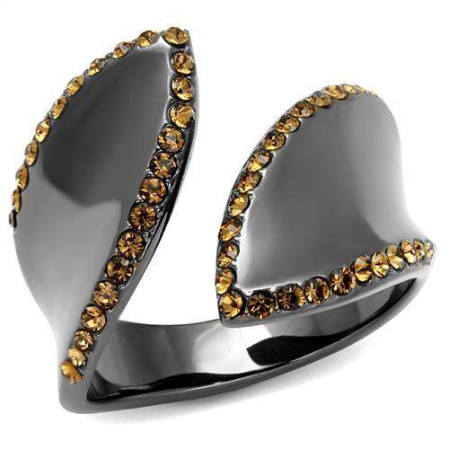TK2692 - IP Light Black (IP Gun) Stainless Steel Ring with Top Grade Crystal in Smoked Quartz - Alamode - Flyclothing LLC
