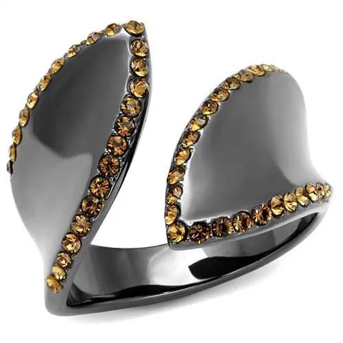 TK2692 - IP Light Black  (IP Gun) Stainless Steel Ring with Top Grade Crystal  in Smoked Quartz - Alamode