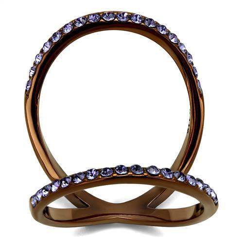 TK2693 - IP Coffee light Stainless Steel Ring with Top Grade Crystal in Tanzanite - Alamode - Flyclothing LLC