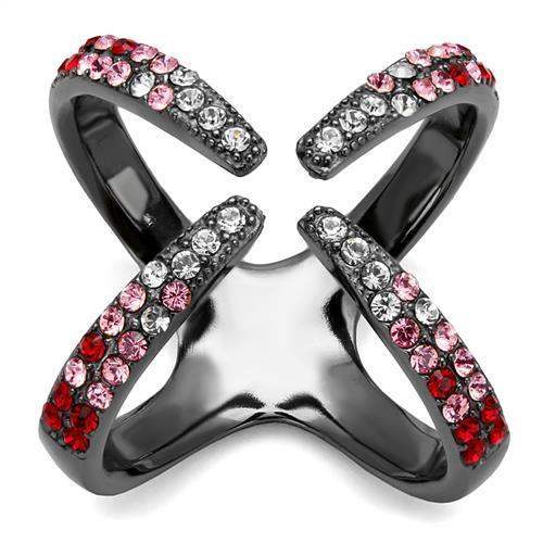 TK2696 - IP Light Black (IP Gun) Stainless Steel Ring with Top Grade Crystal in Multi Color - Alamode - Flyclothing LLC
