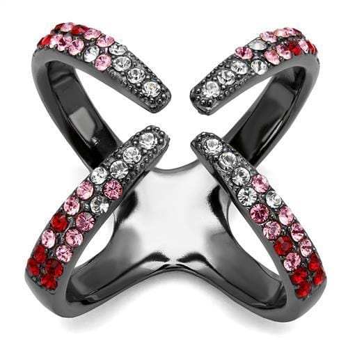 TK2696 - IP Light Black (IP Gun) Stainless Steel Ring with Top Grade Crystal in Multi Color - Alamode - Flyclothing LLC