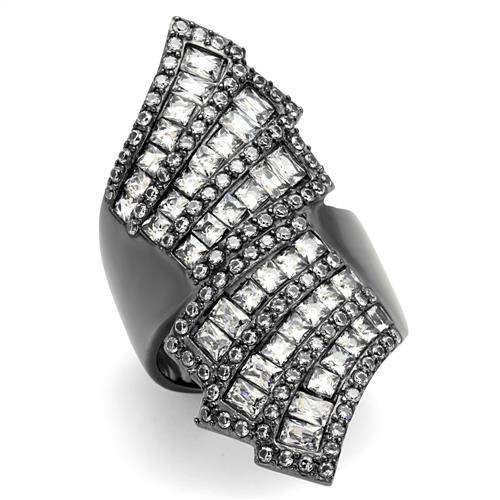 TK2699 - IP Light Black (IP Gun) Stainless Steel Ring with AAA Grade CZ in Clear - Alamode - Flyclothing LLC