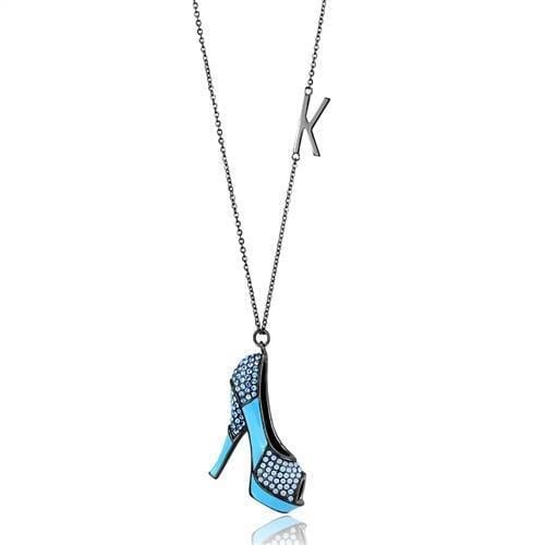 TK2704 - IP Light Black  (IP Gun) Stainless Steel Chain Pendant with Top Grade Crystal  in Aquamarine - Alamode