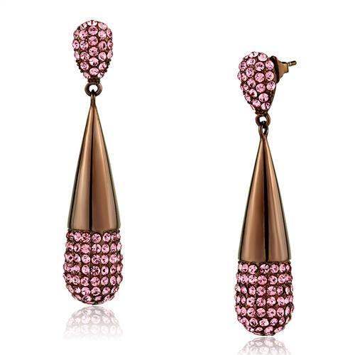 TK2707 - IP Coffee light Stainless Steel Earrings with Top Grade Crystal in Light Peach - Alamode - Flyclothing LLC