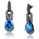 TK2708 - IP Light Black (IP Gun) Stainless Steel Earrings with AAA Grade CZ in Sea Blue - Alamode - Flyclothing LLC