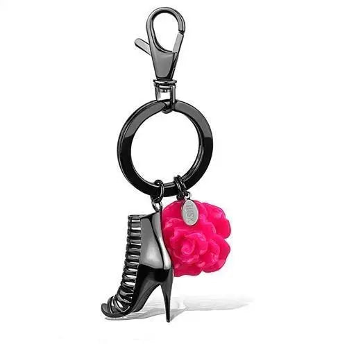 TK2718 - IP Light Black (IP Gun) Stainless Steel Key Ring with Synthetic Synthetic Stone in Rose - Alamode - Flyclothing LLC