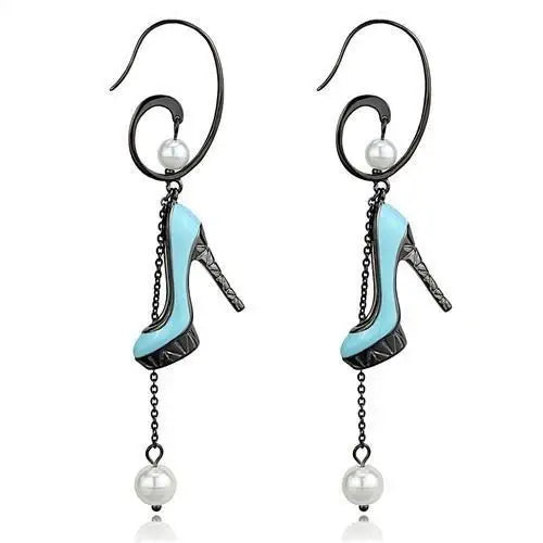 TK2721 - IP Light Black (IP Gun) Stainless Steel Earrings with Synthetic Pearl in White - Alamode - Flyclothing LLC