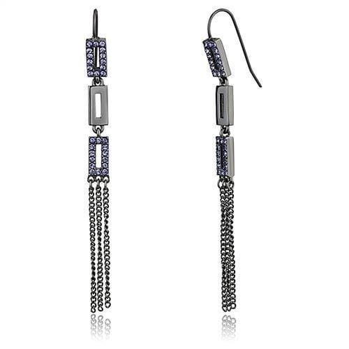TK2722 - IP Light Black  (IP Gun) Stainless Steel Earrings with Top Grade Crystal  in Tanzanite - Alamode
