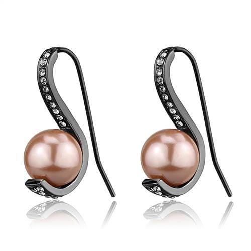 TK2728 - IP Light Black  (IP Gun) Stainless Steel Earrings with Synthetic Pearl in Light Peach - Alamode
